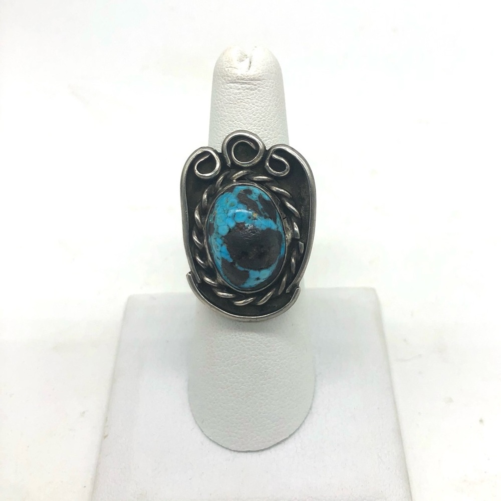Vtg Large Blue Turquoise Ring 925 Sterling Silver Womens Sz 7 Native American - Picture 7 of 10